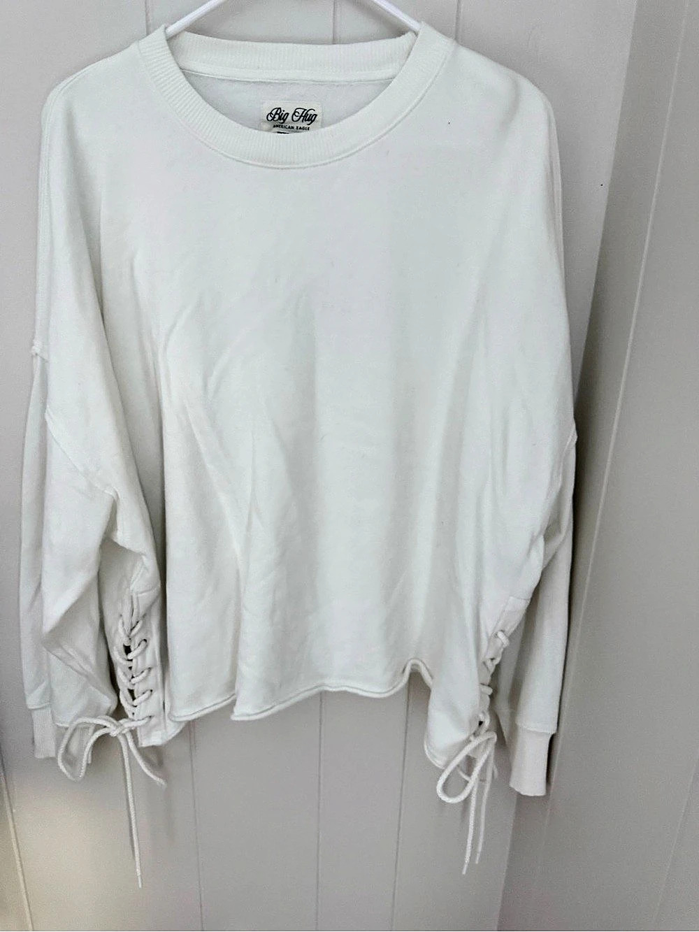 American Eagle Big Hug Lace-Up Sweatshirt White Medium